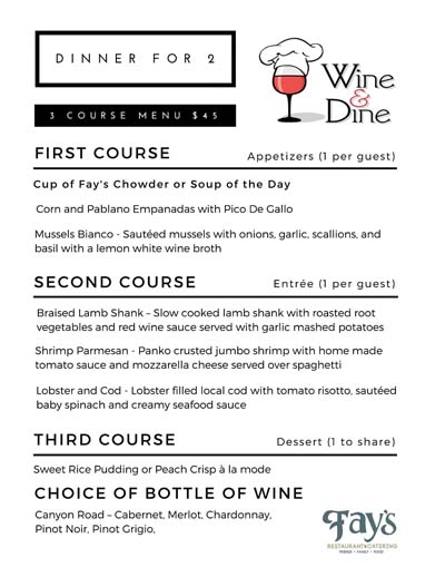 Wine and Dine menu 8-27-15